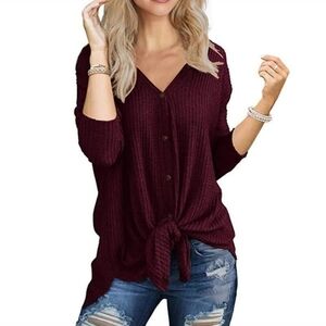 Women's Wine Tie Front Henley
